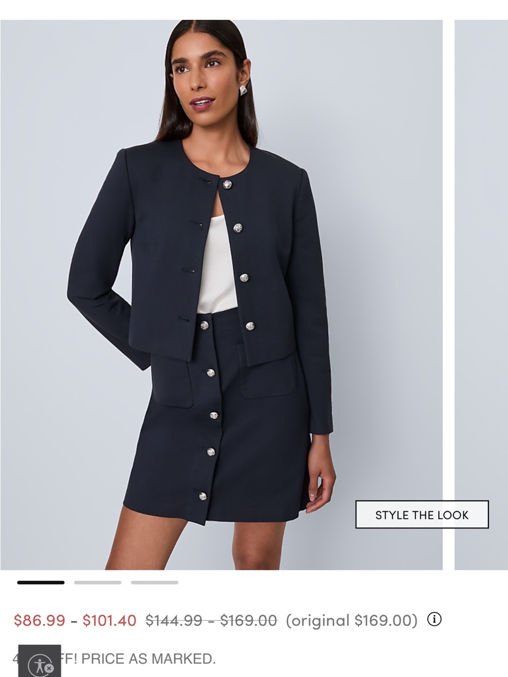 Ann Taylor Navy Cropped Button Jacket and matching suit skirt NWT